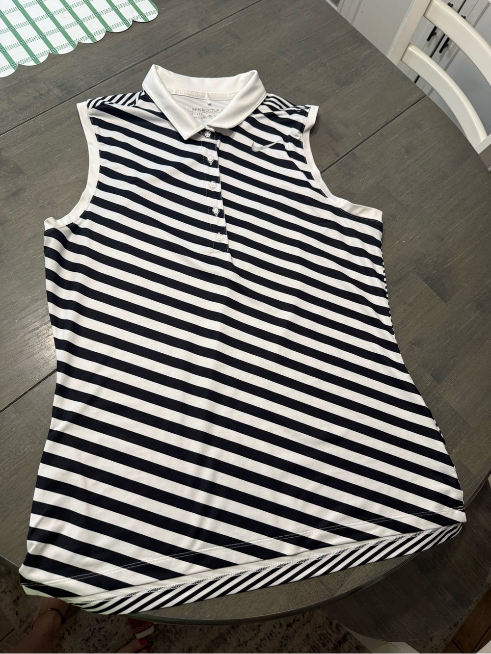 Nike Black and White Striped Golf Top
